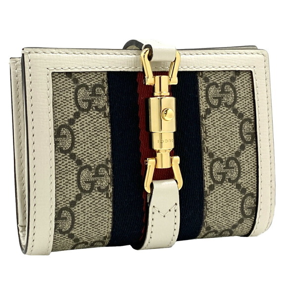 Gucci Folding White Jacquard GG Leather Wallet Ebony Case Piston Jackie - Picture 1 of 3